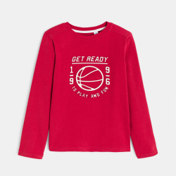 تيشرت بأكمام طويلة مزين برسالة، باللون الأحمر للأولاد